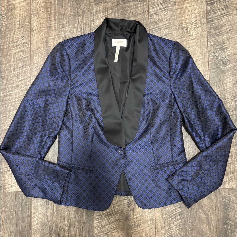 Laundry by Shelli Segal blue and black diamond pattered blazer